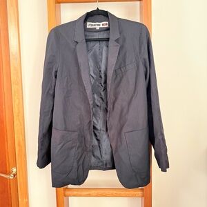 Literature Noir Black Pinstriped Notch Lapel Artists Blazer Jacket Small